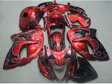 Carénage Moto GSXR 1300 Hayabusa 1996-2007 - Rouge avec Noir Flamme