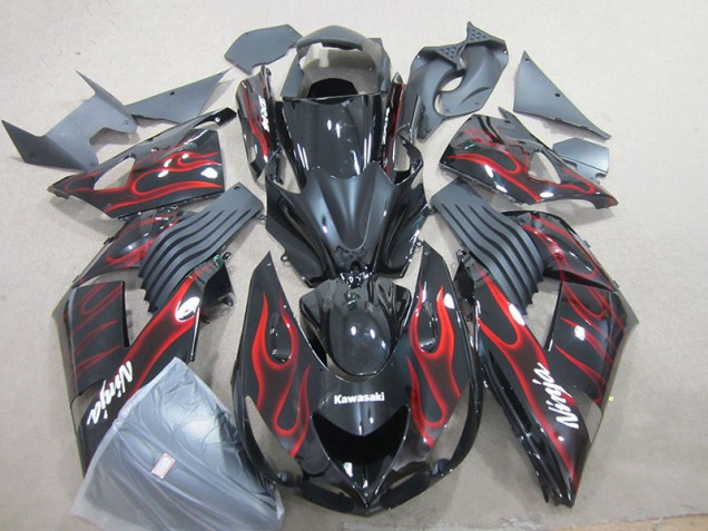 Carénage Moto ZX14R ZZR 1400 2006-2011 - Noir Rouge Flamme Ninja