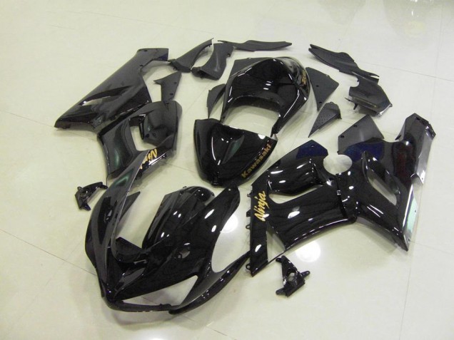 Carénage Moto ZX6R 2005-2006 - Noir Brillant Or Décalque